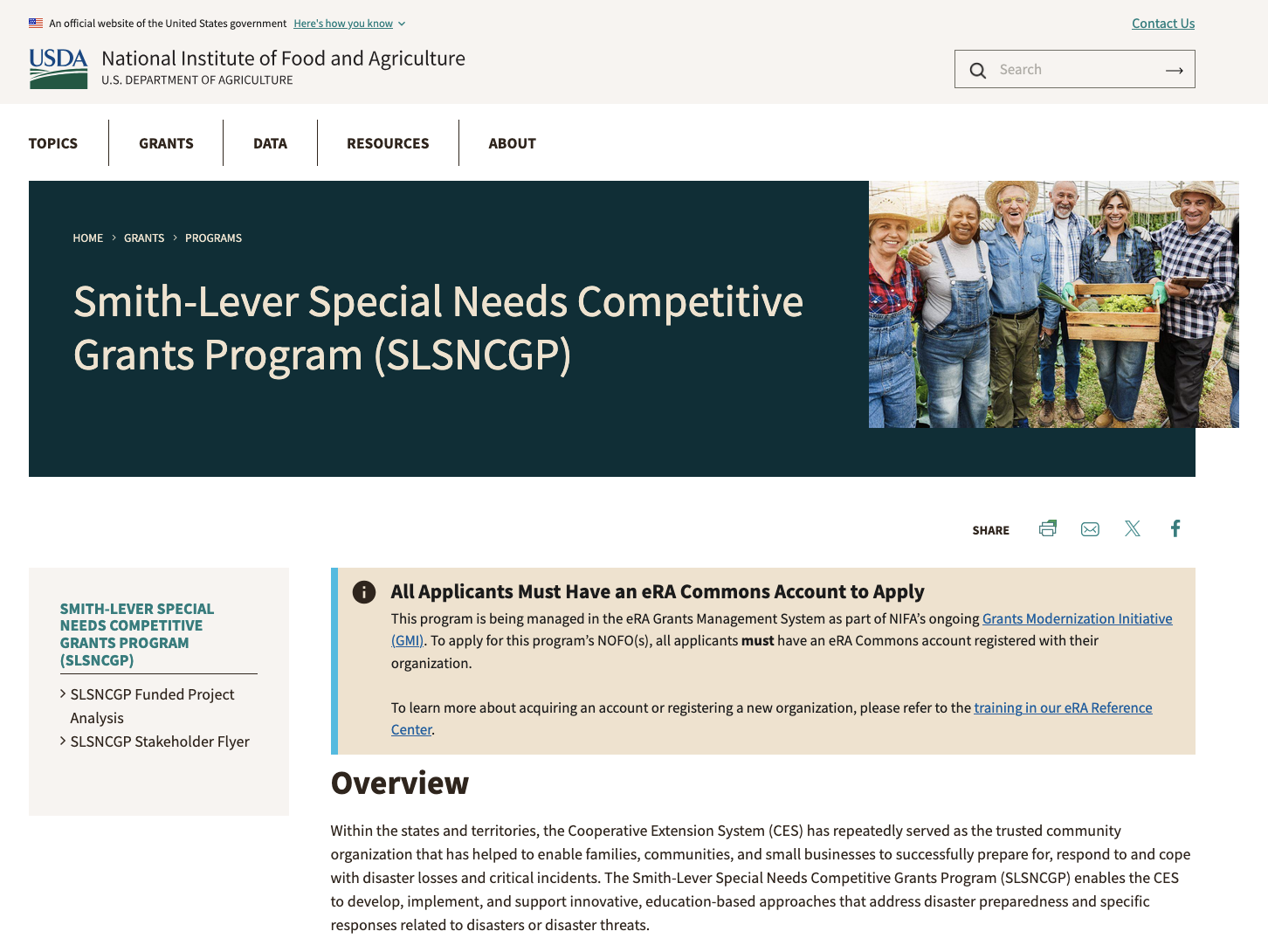 NIFA Smith-Lever Special Needs Competitive Grants Program page